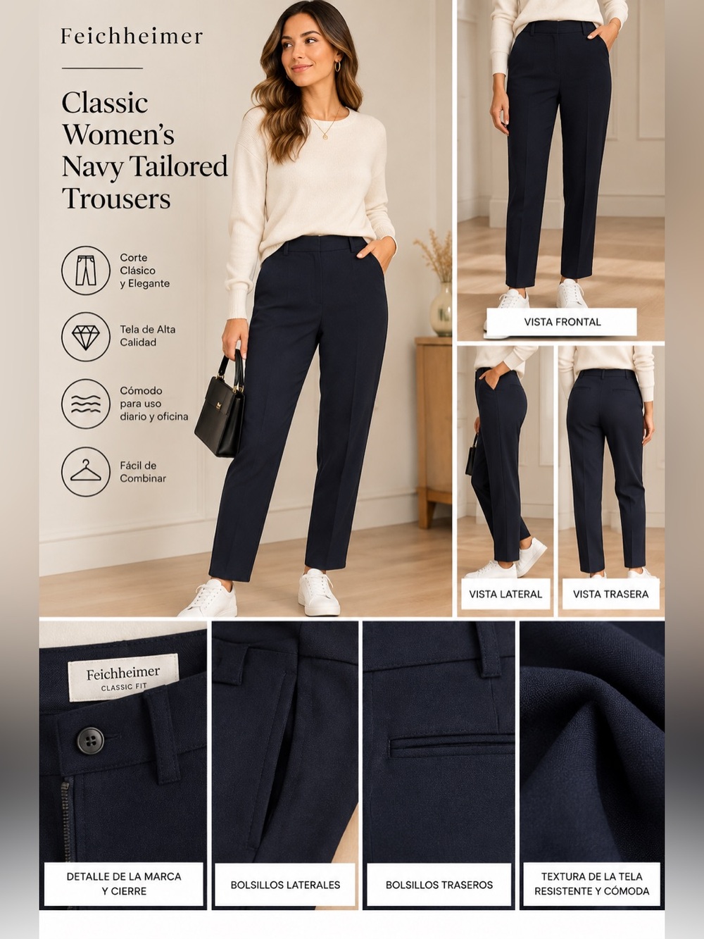 Classic Women's Navy Tailored Trousers